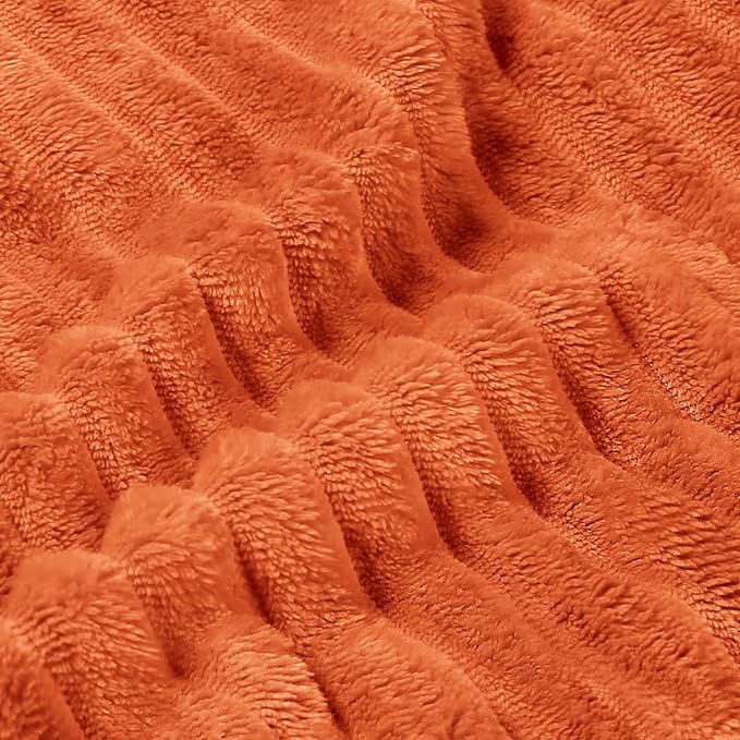BEDELITE Fleece Blanket King Size – 3D Ribbed Jacquard Soft and Warm Decorative Blankets – Cozy, Fuzzy, Fluffy, Plush Lightweight Throw Blankets for Couch, Bed, Sofa(Orange, 108x90 inches)