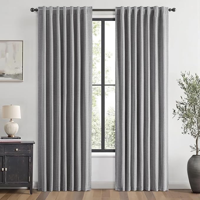 MIULEE 100% Blackout Linen Curtains for Bedroom, Glacier Gray Solid Luxury Decor Thermal Insulation Room Darkening Drapes for Living Room Nursery Back Tab Rod Pocket 42 x 84 Inches, 2 Panels