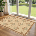 3x5 Floral Entry Rug - Small Washable Indoor Outdoor Mats for Front Door Non-Slip Jute-Look Porch Rug Boho Tan Scalloped Throw Rugs for Living Room Bedroom Entryway Kitchen Office Porch Decor
