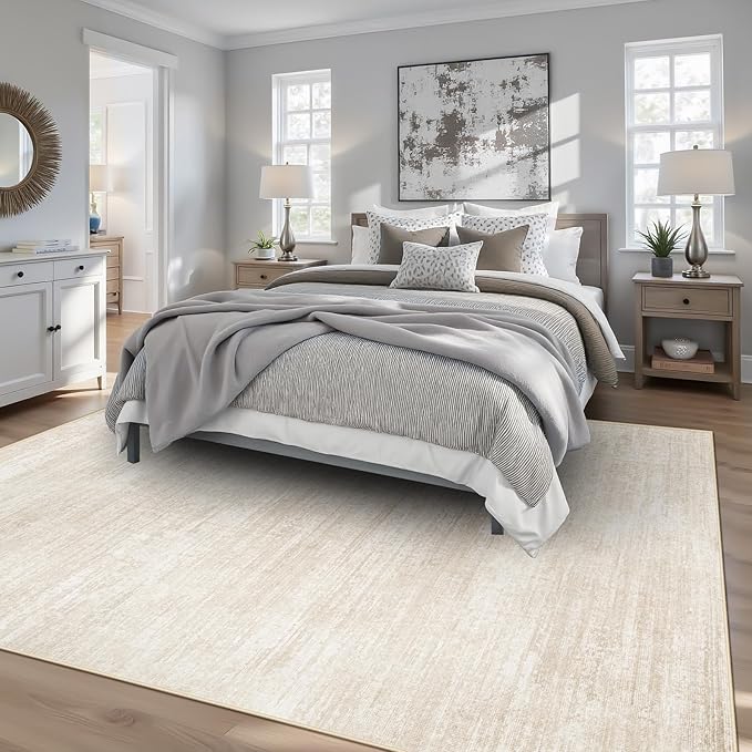 Area Rugs 6x9 for Living Room: Washable Rug Modern Abstract Neutral Soft Non-Slip Low-Pile Indoor Carpet for Bedroom Dining Room Playroom Home Office (Beige, 6'x9')