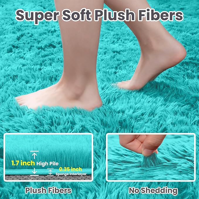 6x9 Area Rugs for Living Room Rug: Soft Fluffy Shag Teal Blue Rugs for Bedroom, Non-Slip Large Fuzzy Plush Rug Indoor Floor Carpet for Nursery Kids Boys Girls Room, Dorms, Playroom, Modern Home Decor