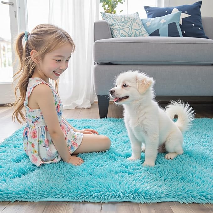 3x5 Rug, Bedside Preppy Dorm Area Rug, College Essentials Small Carpets for Bedroom, Anti Slip Living Room Rugs Home Decor (Teal Blue, 3 x 5)