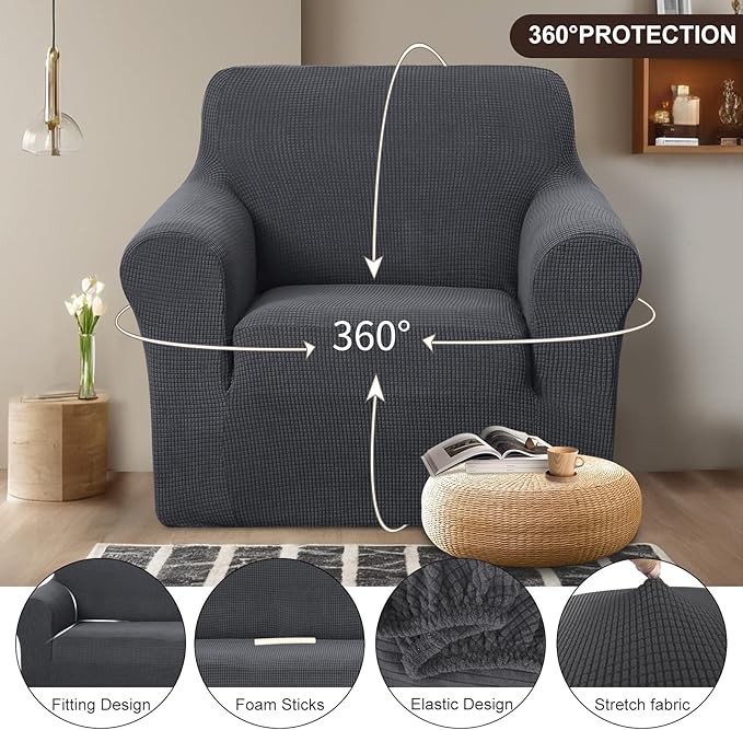 U-NICE HOME Recliner Chair Covers Stretch Couch Cover Sofa Cover Sofa Slipcover Furniture Protector for Chair Cover Pet Friendly(Armchair, Dark Grey)