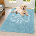 Smiry Dog Door Mat for Muddy Paws, Absorbent Dirt Trapper Non Slip Quick Dry Washable Chenille Mat for Mud Dogs, Entry Rug for Indoor and Outdoor (40x32 Inches, Sky Blue and White)