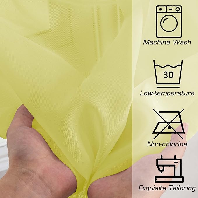 OWENIE Short Lemon Sheer Curtains 36 Inch Length 2 Panels Set, Kitchen Tiers Curtains Light Filter Rod Pocket Voile Cafe Curtain for Basement Bathroom Small Half Window, 42" W x 36" L, Lemon