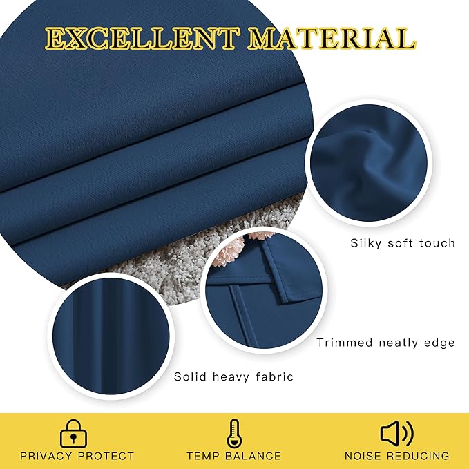 NICETOWN Blackout Window Curtains and Drapes - Thermal Insulated Solid Grommet Top Blackout Panels/Draperies for Kid's Room (Moroccan Blue, 1 Pair, 52 x 63 Inch)