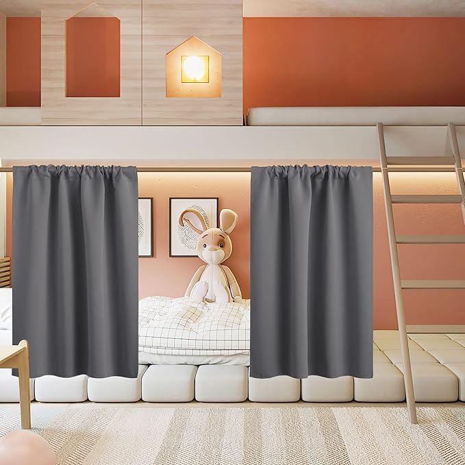 RYB HOME Half Curtain Tiers 36 inch Length, Rod Pocket Summer Heat Blocking Thermal Insulated Short Blackout Curtains for Small Window, Width 34 by Length 36, Grey, 2 Panels