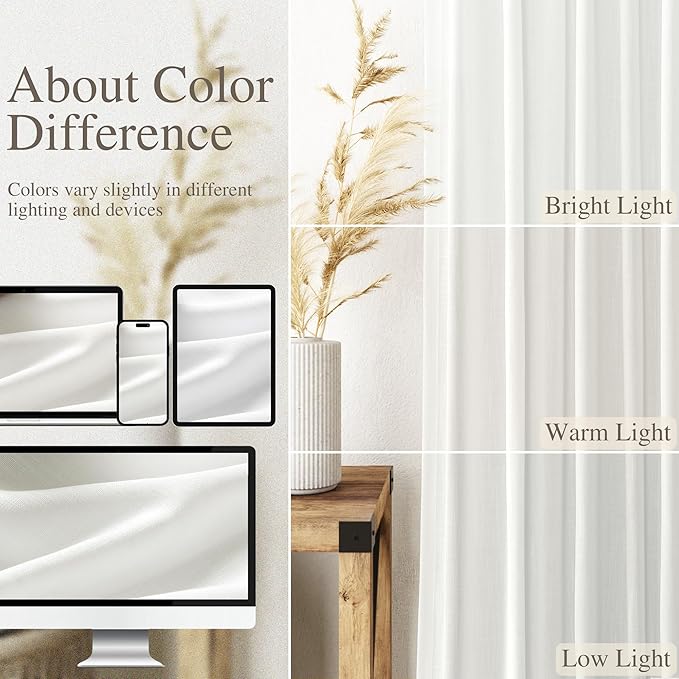 Linen Off White Curtains 135 inch Extra Long for Living Room Back Tab Light Filtering Semi Sheer Drapes Modern Farmhouse Coastal Decor Cotton Textured Curtain for Floor to Ceiling High Window 52x135