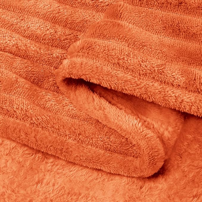 BEDELITE Fleece Blanket King Size – 3D Ribbed Jacquard Soft and Warm Decorative Blankets – Cozy, Fuzzy, Fluffy, Plush Lightweight Throw Blankets for Couch, Bed, Sofa(Orange, 108x90 inches)