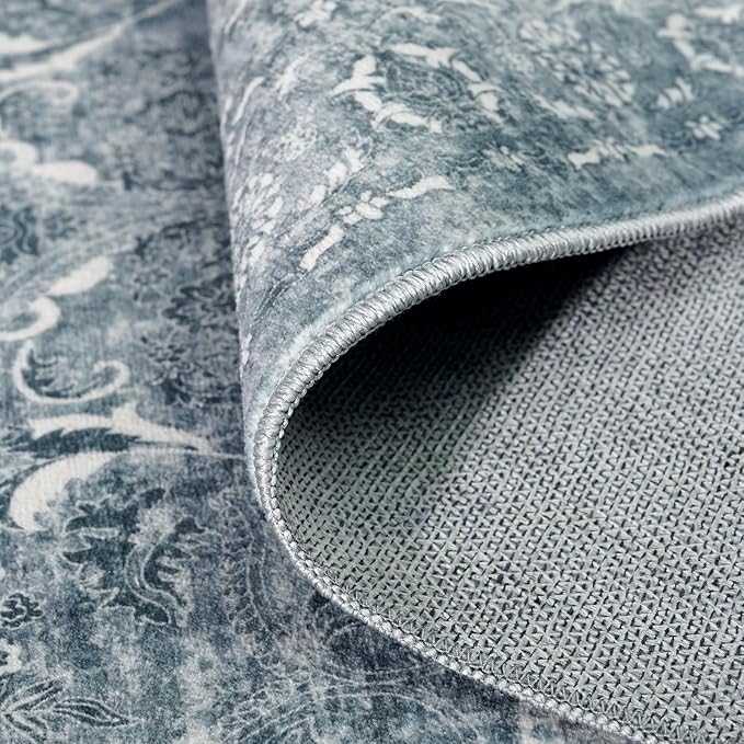 2'6"x8' Washable Hallway Runner Rug - Non Slip Kitchen Runner Rugs with Rubber Backing Vintage Low-Pile Carpet Runners for Entryway Dining Room Laundry Room Home Decor (Blue)