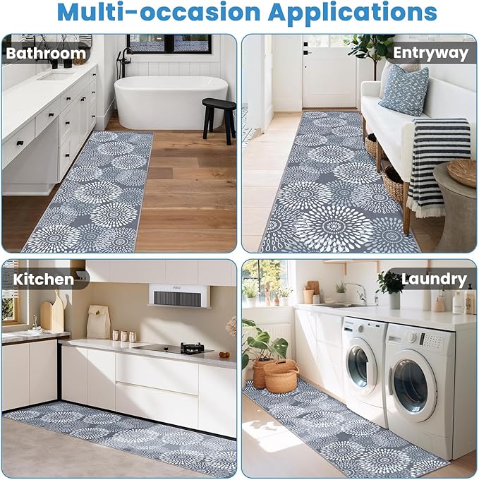 StepRite Runner Rug 2 x 8 ft, Washable Rugs, Hallway Runner Rugs, Kitchen Runner Rug Non Slip, Soft Runner with Rubber Backing for Kitchen, Hallway, Laundry, Bedroom, Living Room