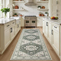 Hallway Runner Rug Non Slip - Washable 2.6x8 Kitchen Rugs for Living Room, Low-Pile Soft Bedroom Rug Indoor Floor Stain Resistant Carpets for Entryway, Laundry, Bathroom Green Ivory