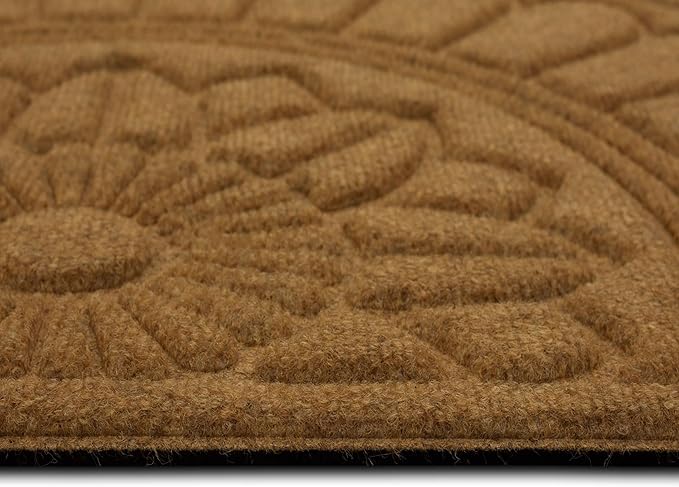 Mohawk Home Entryway Door Mat 2' X 3' All Weather Outdoor Non Slip Recycled Rubber Doormat, Rope Impressions Light Brown