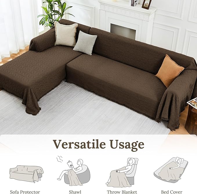 HOMERILLA Sectional Couch Covers for Sectional Sofa L Shaped Sofa Cover Blanket 2 Pieces L Shape Furniture Protector for Pets Dogs (Chocolate, Large)
