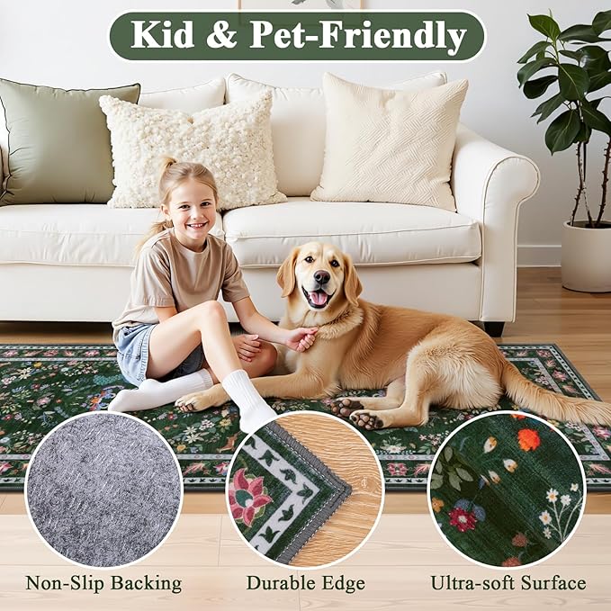 HEBE Washable Hallway Runner Rug 2'x 8' Non Slip Kitchen Rugs Runner,Low Pile Entryway Rug Laundry Room Mat Floral Carpet Runners for Hallways, Kitchen,Bathroom,Laundry,Bedside Rug