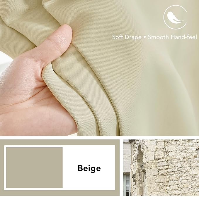 Deconovo Blackout Curtains, Thermal Insulated, W70 x L108 2 Panels, Back Tab, Machine Washable, Room-Darkening Drapes for Bedroom/Living Room Beige
