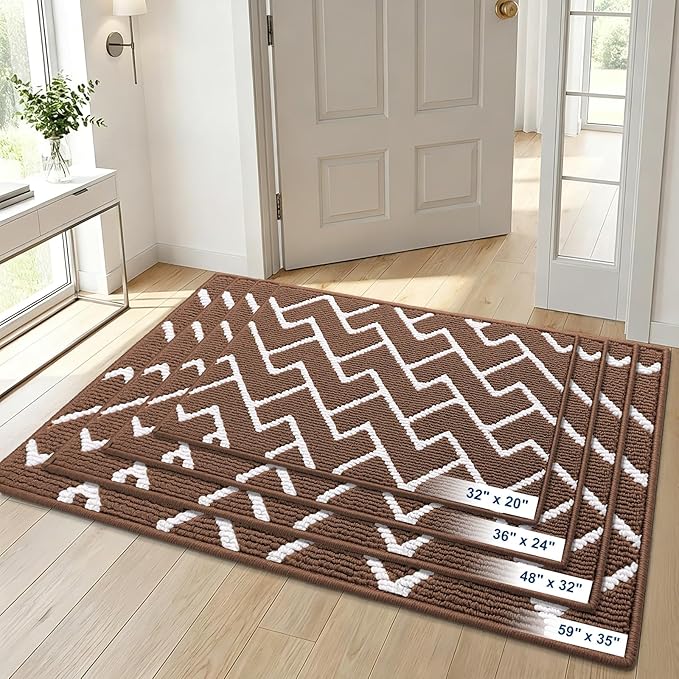 OLANLY Front Door Mat, Non-Slip Rubber Backing, Dirt Resistant and Absorbent, Washable, Easy to Clean Low-Profile Indoor Doormat for Back Door, Entryway, Inside Entrance, 40x32, Coffee