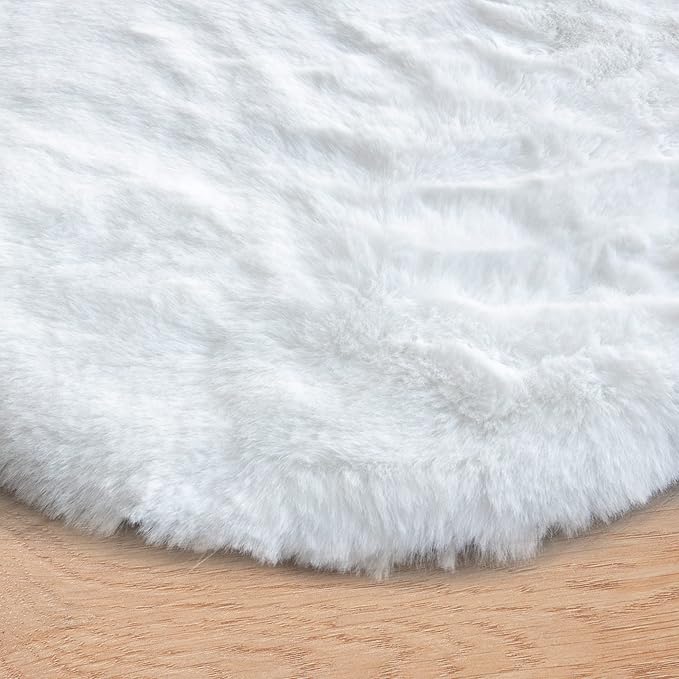 ORINOVA White Shag Round Rugs 8ft for Dining Room Table Faux Bunny Machine Washable Fur Area Rugs for Bedroom Living Room Nursery Circle Rug