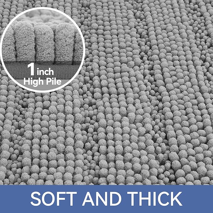 Bath Rug, 48x24 Chenille Microfiber with Non-Slip TPE Backing