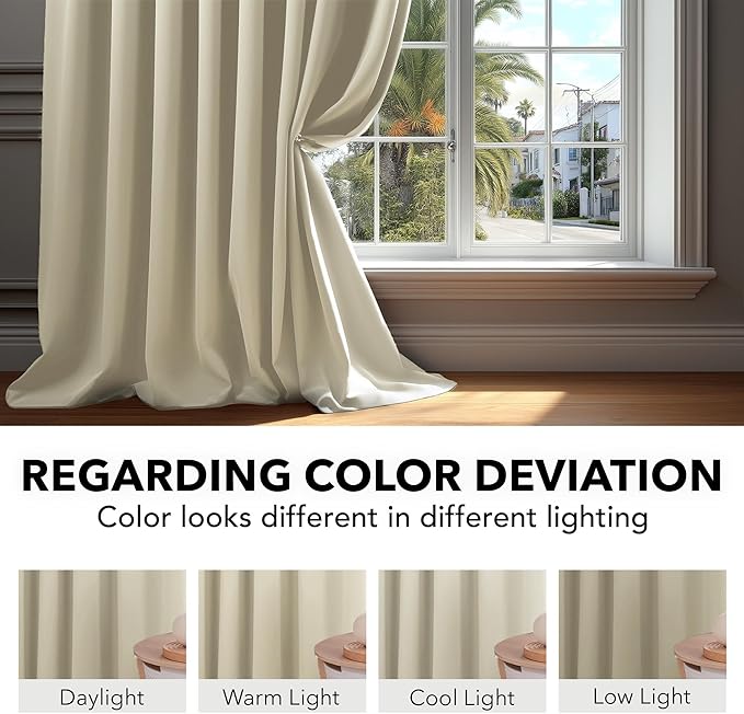 Deconovo Blackout Curtains, Thermal Insulated, W38 x L84 2 Panels, Back Tab, Machine Washable, Room-Darkening Drapes for Bedroom/Living Room Light Beige