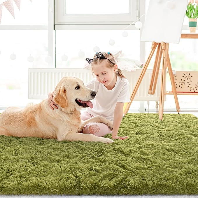LOCHAS Ultra Soft Indoor Modern Area Rugs Fluffy Living Room Carpets for Children Bedroom Home Decor Nursery Rug 6x9 Feet, Green