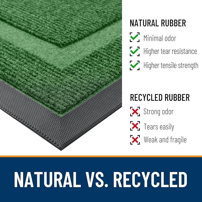 OLANLY Front Door Mat Indoor Outdoor Entrance, Waterproof All-Season, All-Weather Doormat, Sturdy Natural Rubber, Fade Resistant, Low Profile, Easy Clean Patio Porch Entryway Mat, 33x21, Green