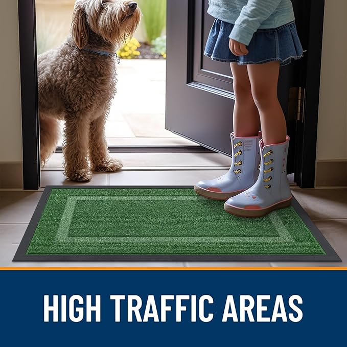 OLANLY Front Door Mat Indoor Outdoor Entrance, Waterproof All-Season, All-Weather Doormat, Sturdy Natural Rubber, Fade Resistant, Low Profile, Easy Clean Patio Porch Entryway Mat, 71x23, Green