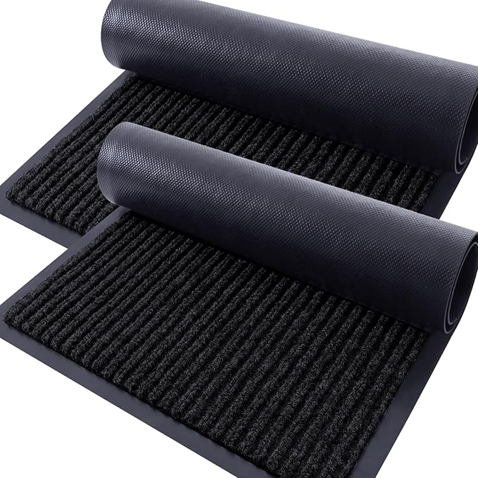 OLANLY Front Door Mat Indoor Outdoor Entrance, 2-Pack 71 x 23 Inch, Waterproof Heavy Duty Doormat, Fade Resistant, Low Profile, Easy Clean Patio Porch Welcome Floor Mats for Entry, Black