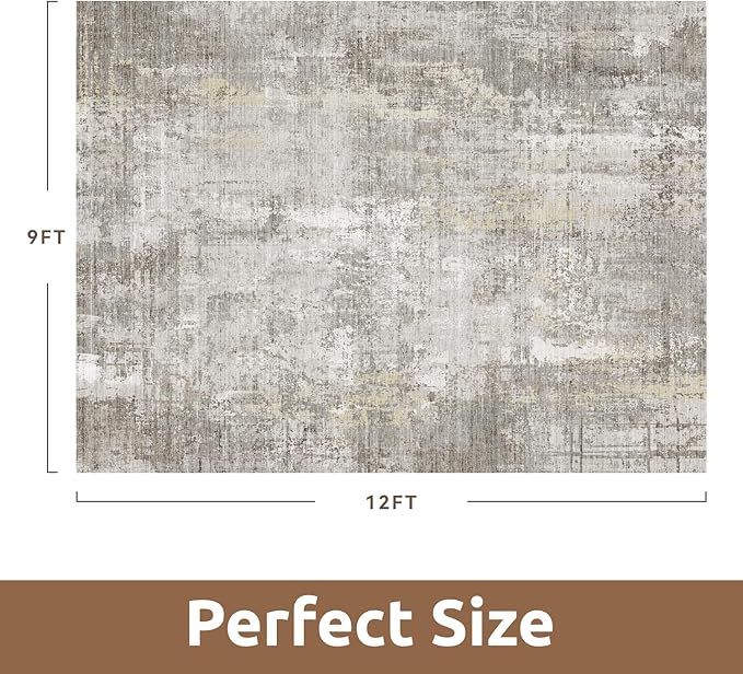 9 x 12 Area Rugs for Living Room, Machine Washable Non Slip Rug Ultra Soft Low Pile Indoor Carpet Modern Abstract Rugs for Bedroom Office Room Dining Room Beside, Beige