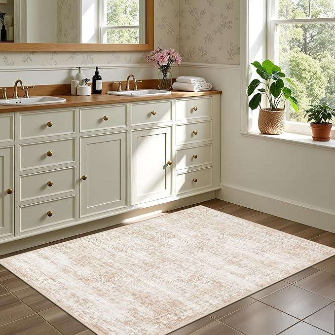 2x3 Area Rugs Living Room Rug: Washable Vintage Boho Rug No Slip Stain Resistant Soft Carpet Indoor Floor Floral Large Carpets for Bedroom Dining Room Farmhouse Nursery Hallway Home Office Beige