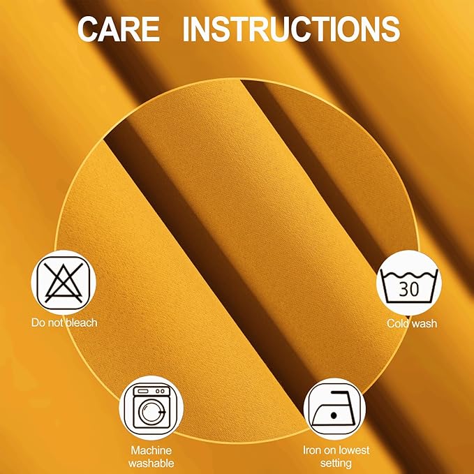 LEMOMO Blackout Curtains 66 x 54 Inch Long Yellow Curtains Set of 2 Panels Room Darkening Curtains for Bedroom and Living Room