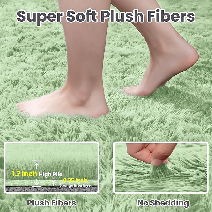 8x10 Area Rugs for Living Room Rug: Soft Fluffy Shag Mint Green Rugs for Bedroom, Non-Slip Large Fuzzy Plush Rug Indoor Floor Carpet for Nursery Kids Boys Girl Room, Dorms, Playroom, Modern Home Decor