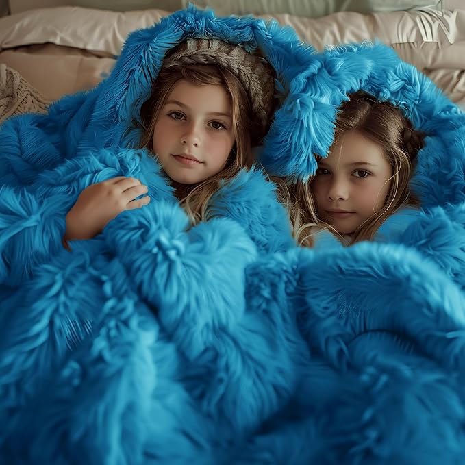 Bedsure GentleSoft Fuzzy Sherpa Faux Fur Twin Blanket Bright Blue Cozy Gifts for Women Men, Soft Fleece Plush Warm Minky Thick Blanket Twin Size for Bed, Blue Room Decor Dorm Essentials Gifts, 60x80