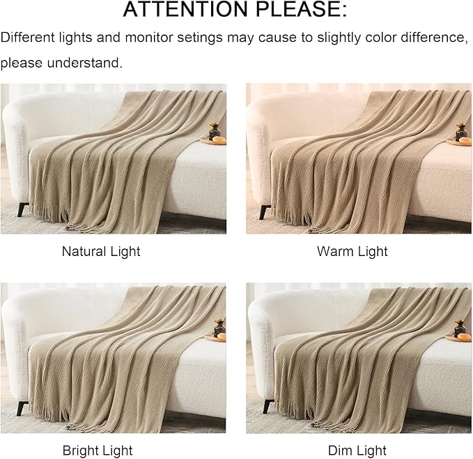 lifein Throw Blanket for Couch, Soft Boho Decor Bed Throw,Cozy Beige Knitted Chenille Small Farmhouse Lightweight Throw(Beige,50 * 60")