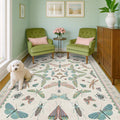 Hazo Haus Green and Blue Nursery Rug 5x8 - Washable Soft Area Rugs for Bedroom Under Bed, Living Room, Vintage Floral Butterfly Fun Indoor Floor Decor