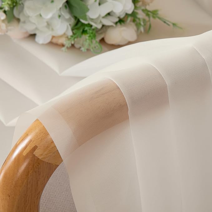Chyhomenyc Cream Sheer Curtains 54 Inch Long 2 Panels, Short Voile Sheer Drapes for Dinning Small Windows Bathroom Living Room Bedroom, Rod Pocket, 42Wx54L Inches