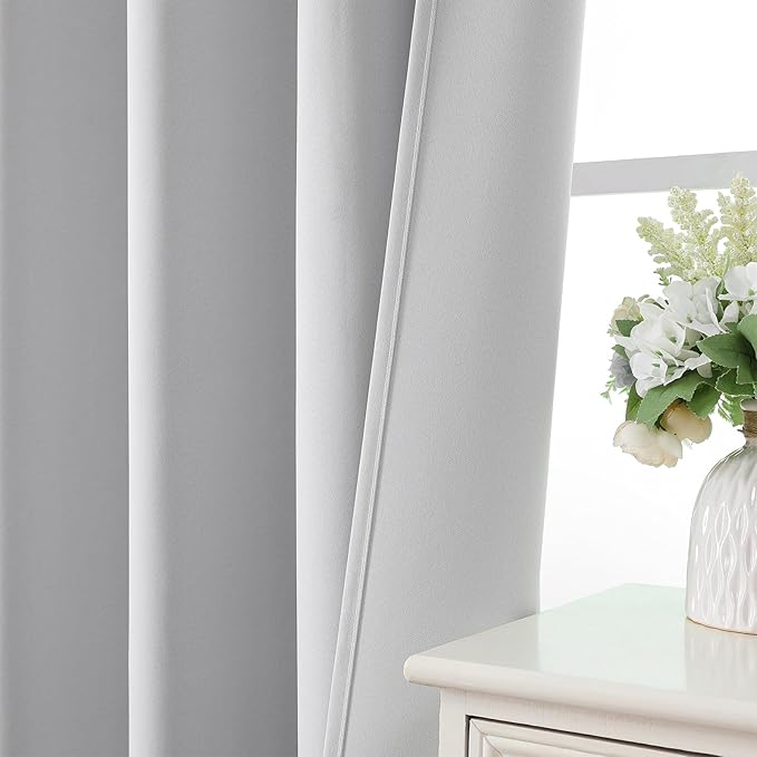 CUCRAF Custom Blackout Curtains for Bedroom Living Room, Rod Pocket Room Darkening Curtain Thermal Insulated Light Blocking Window Drapes 1 Panel (Custom Size, Greywish White)