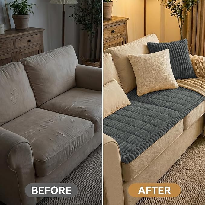 Smiry Couch Cover for Dogs Washable, Non Slip Fuzzy Pet Couch Covers for 3 Cushion Sofa Pet Friendly, Thick Soft Sofa Slipcovers Cushion Protector (Dark Grey, 27.6" x 82.7")