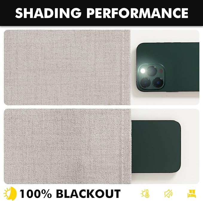 MIULEE 100% Blackout Linen Curtains for Bedroom, Ivory Solid Luxury Decor Thermal Insulation Room Darkening Drapes for Living Room Nursery Back Tab Rod Pocket 42 x 96 Inches, 2 Panels