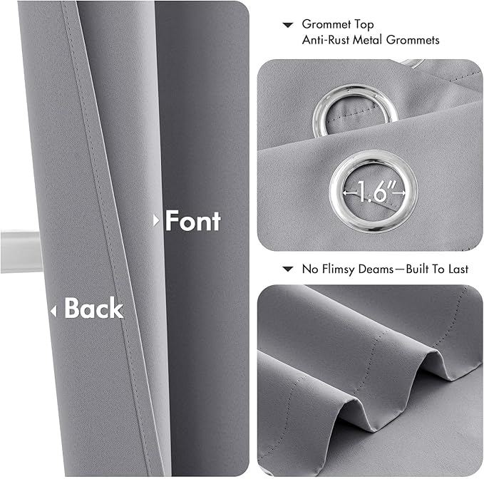 MIULEE Light Grey Blackout Curtains for Bedroom Living Room 54 Inches Long 2 Panels, Thermal Insulated Room Darkening Drapes Solid Grommet Noise Reduction Light Blocking Window Treatments 40x54 Inch