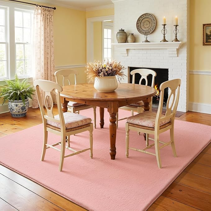 Amearea 4x4 Square Area Rugs for Bedroom Living Room, Modern Pink Thickened Memory Foam Rug, Fluffy Indoor Washable Rug Non Slip Minimalist Carpet for Entryway Kids Boys Girls Dorm Nursery Room Decor