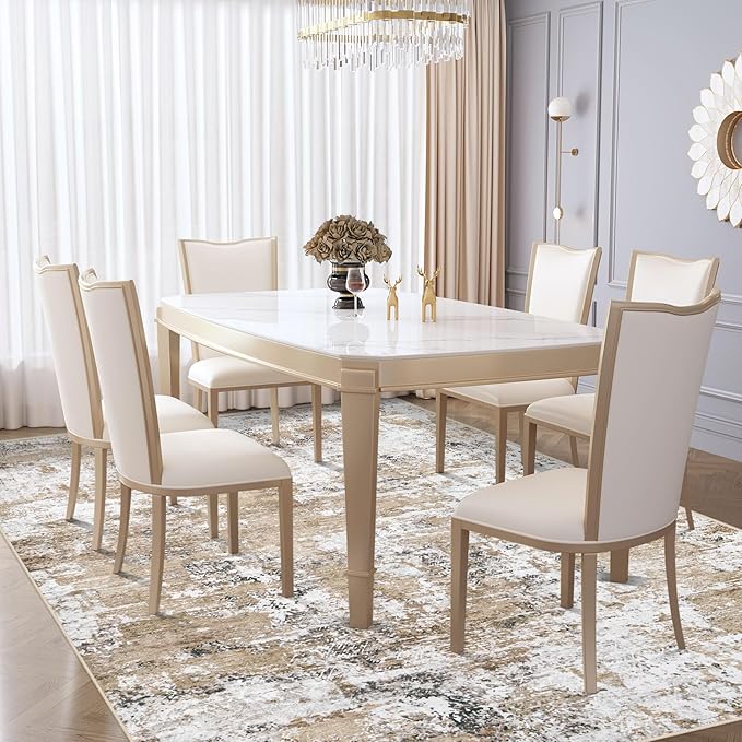 XLUEZ 6x9 Area Rugs for Living Room, Washable Modern Abstract Large Area Rug Neutral Soft Non Slip Kids Rug Stain Resistant Indoor Carpet for Bedroom Nursery Dining Room Playroom(Beige, 6'x9')
