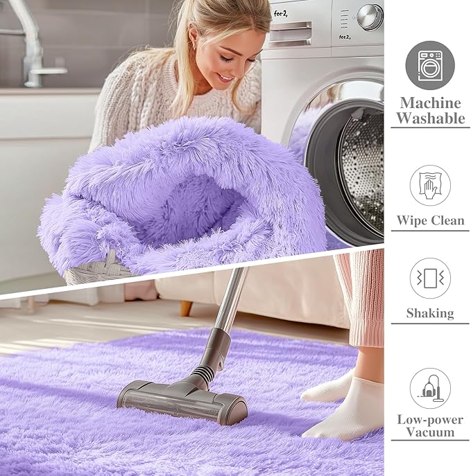 OLANLY 5x7 Machine Washable Large Area Rugs for Living Room, Bedroom, Soft Fluffy Shaggy Bedside Rug, Indoor Floor Carpet for Kids Girls and Boys, Dorms, Nursery, Home Decor Aesthetic, Light Purple