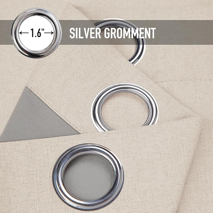 100% Blackout Shield Linen Blackout Curtains for Bedroom, Butter Cream Grommet Curtains for Living Room, Thermal Insulated Room Darkening Drapes for Nursery, Boho Home Decor, 50" W x 63" L, 2 Panels