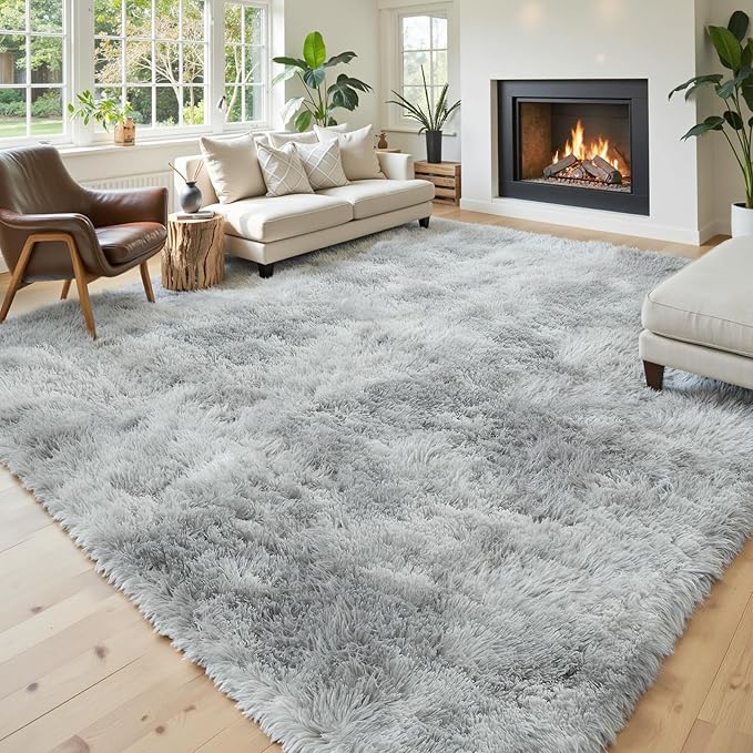Rugs for Living Room 6x9, Alfombras para Salas Shag Large Plush Soft Area Rug, Shaggy Carpets for Bedroom, Kids Boys Girls Home Decor Aesthetic (Light Grey Tie-Dyed, 6x9 Feet)