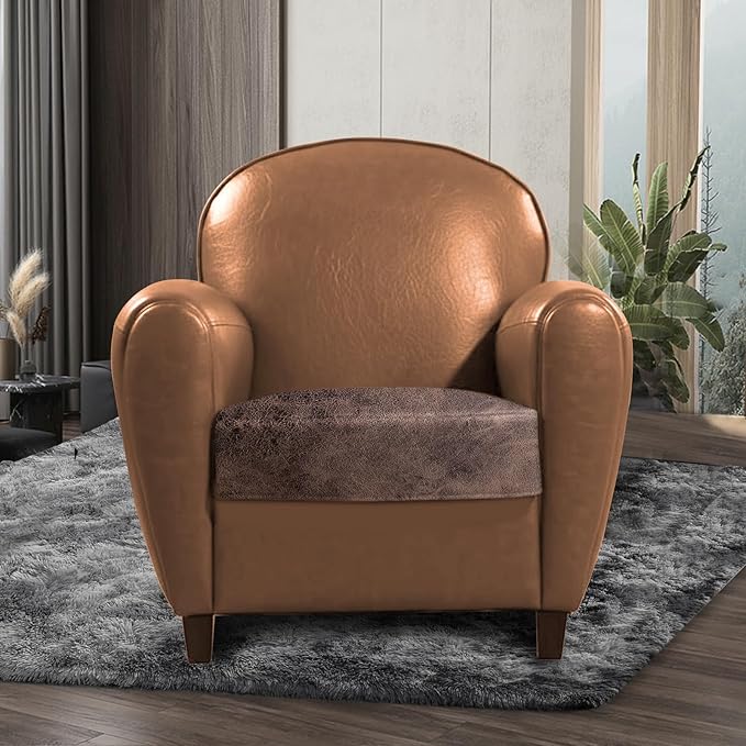 Leather Look Couch Cushion Covers Sofa Seat Slipcovers Sets Couches Furniture Protector for Sectional Armchair Loveseat Pets Kids Stretch Spandex Fabric (1 Cushion Armchair, Light Brown)