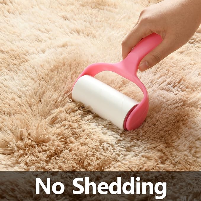 Deerhoo Large Shag Area Rugs 8 x 10, Tie-Dyed Plush Fuzzy Rugs for Living Room, Ultra Soft Fluffy Furry Rug for Bedroom, Indoor Carpet Nursery Rugs for Kids Room Home Decor, Beige