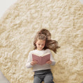 OLANLY Cream Round Rugs for Bedroom - Machine Washable, 6 ft Circle Area Rugs for Living Room, Soft and Fluffy Shaggy Carpet for Teen Girl and Boys, Nursery Rooms, Dorms, Home Decor Aesthetic