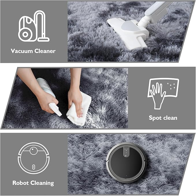 9x12 Fluffy Area Rugs for Living Room,Large Fuzzy Shag Area Rug for Bedroom,Soft Non-Shedding Indoor Plush Carpet for Kids Bedroom Nursery Home Decor,Tie-Dyed Black