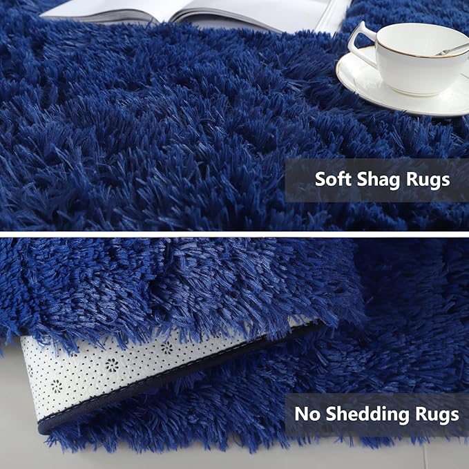 Shag Area Rugs for Bedroom Living Room,Ultra Soft Fluffy Area Rugs for Dorm,Indoor Carpet Nursery Rugs for Kids Girls Room Home Decor (Blue, 8x10 Feet)